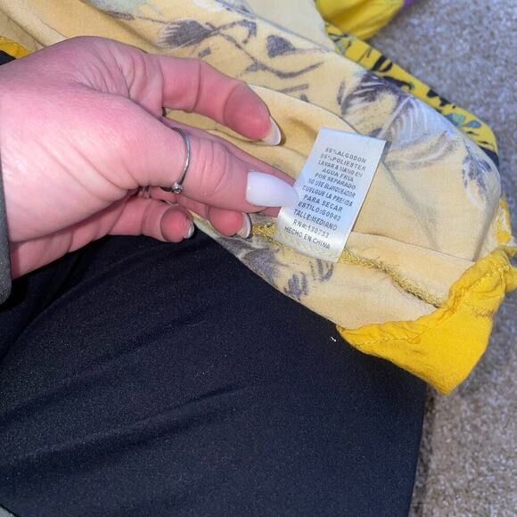 Umgee Sunny Yellow Floral On Off Shoulder Maxi Dress  Bottom Tier Ruffle Side MD - Picture 7 of 11